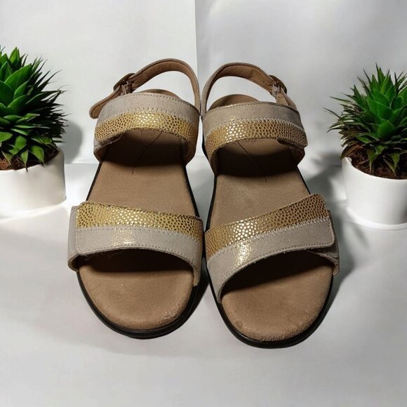 SAS Beige Sandals NUDU Golden Comfort Heel Strap Hook Loop 7M USA Made Excellent - Picture 3 of 11